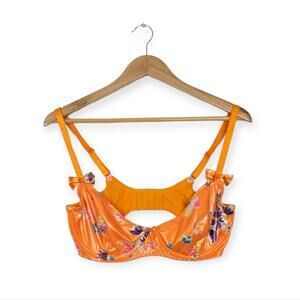 Savage X Fenty Demi Bra 34DD Orange Floral Mesh Lace Lingerie Sexy